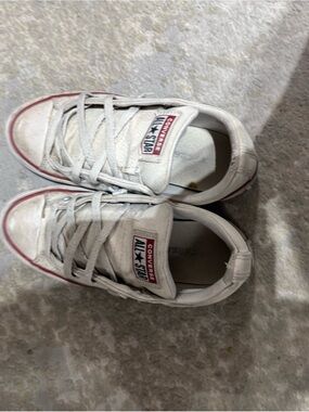 Converse Kids White Low Top Sneakers with Red Trim